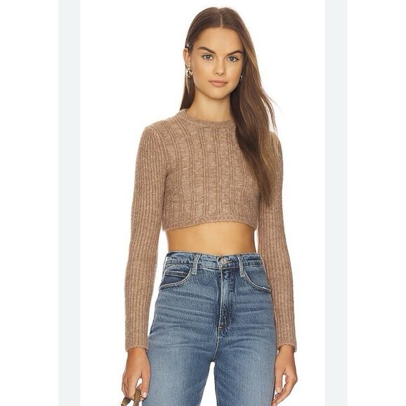 House Of Harlow 1960 Sloane Cropped Cable Sweater In Tan Size Small - Picture 1 of 7